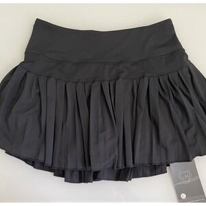 Womens Pleated Black Tennis Skirt Skort Built in Leggings Size Small Pockets NEW